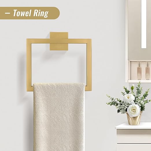 YACVCL Towel Bar Set, 5-Piece Brushed Gold Bathroom Hardware Set, Gold Bathroom Accessories Set, SUS304 Stainless Steel 23.6 Inch Towel Holder Towel Racks Set Wall Mounted