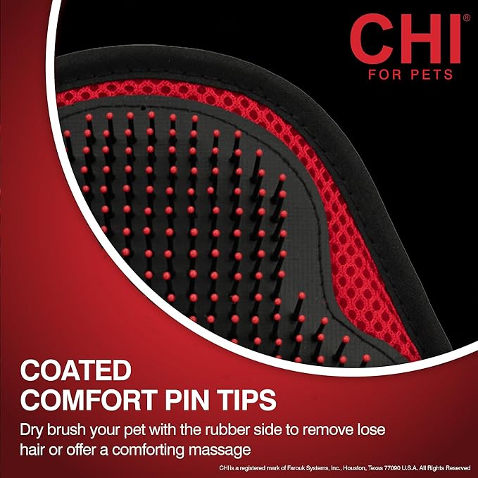 CHI for Dogs Detangling Grooming Glove - Dual-Sided Pet Glove for Wet or Dry Use - Dog Hair Remover and Deshedding Mitt for Gentle Brushing and Massaging - One Size Fits All
