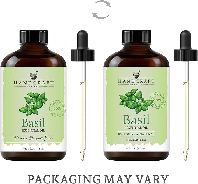 Handcraft Blends Basil Essential Oil – Huge 4 Fl Oz – 100% Pure and Natural – Premium Grade Essential Oil for Diffuser and Aromatherapy, Skin, Massage, Candle and Soap Making Fragrance