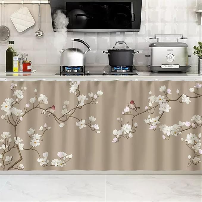 SK Studio Short Curtains for Kitchen, Cabinet Shelf Dust-Proof Blackout Tier Cafe Curtain Under Sink Skirt for Bathroom Laundry Room Style 5, 15.7" W x 31.5" H