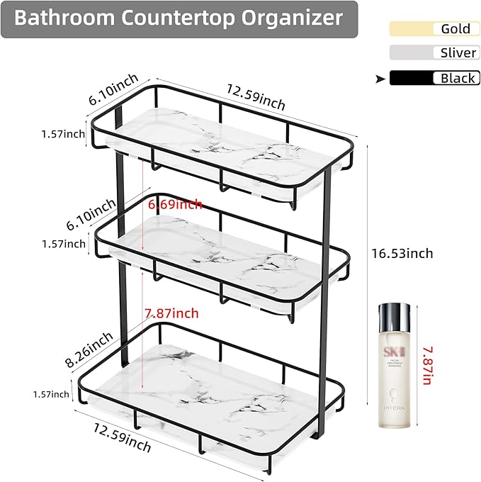 Bathroom Organizer Countertop Perfume Organizer Makeup Organizer Cosmetics Storage Display Rack Vanity Tray Dresser Stainless Steel Gold Shelf White Marble Ceramic Tray