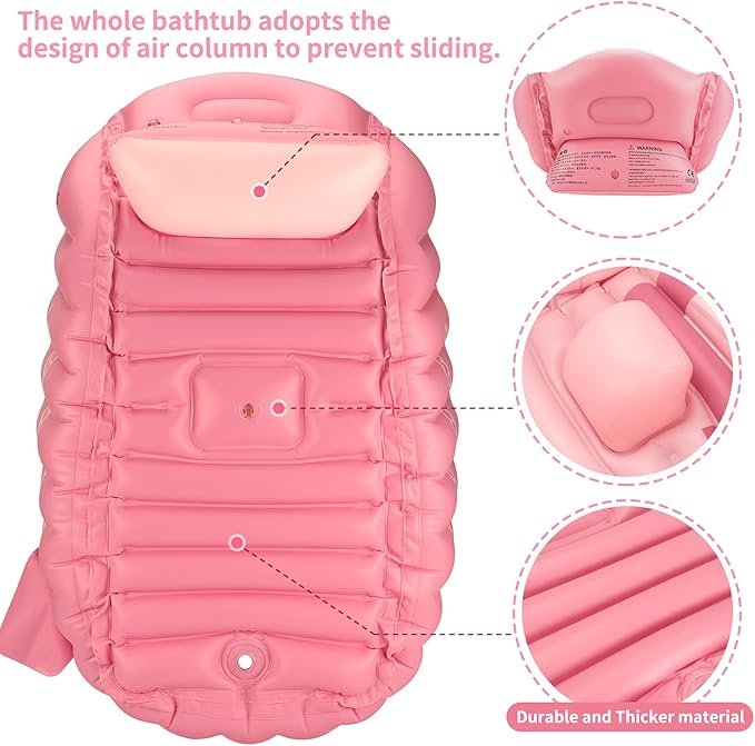 Swimbobo Inflatable Baby Bath Tub Portable Foldable Travel Mini Swimming Pool Helps Infants to Toddler Tub (Pink)