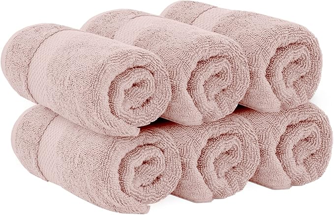 White Classic Luxury Pink Hand Towels - Soft 100% Turkish Cotton | Highly Absorbent Hotel spa Bathroom Towel Collection | 16x30 Inch | Set of 6