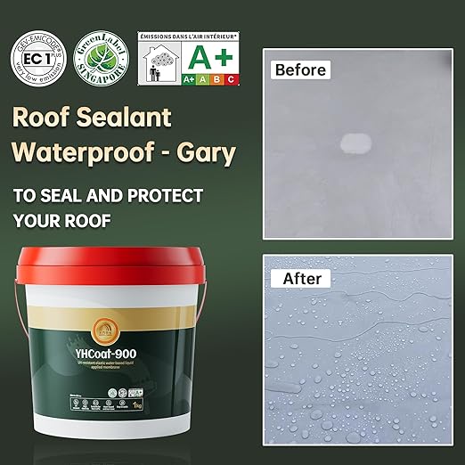 35 oz Gray Roof Sealant Waterproof, Elastomeric Roofing Coating Liquid Waterproofing Paint Adhesive, Solar Reflective Sealer for Outdoor Flat, Metal Roofs Leak Repair 1KG