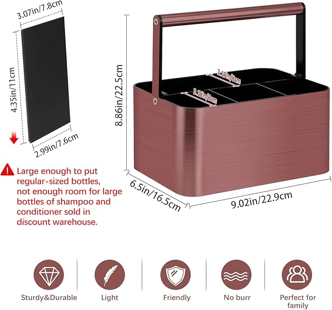 Shower Caddy Portable for College Dorm Room Essential, Bathroom Caddy Organizer with Handle and Adjustable Dividers, Shower Storage Tote, Plastic Shower Basket Bin for Shampoo Toiletry