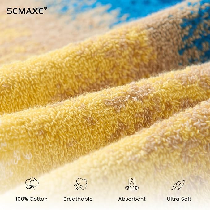 SEMAXE Hand Towels for Bathroom, 100% Cotton Towels with Hanging Loops, Soft and Absorbent, 4 Pack Hand Towel Set for Gym, Shower, Hotel, Spa and Kitchen, Colorful Towel - Beach Collection