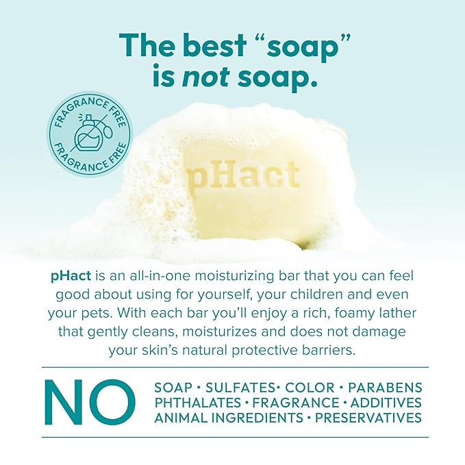 ANDREW LESSMAN pHact Moisture-Rich, Soap-Free Cleansing Bar. Natural Skin pH. Fragrance-Free. All Skin Types - Even Sensitive Skin. Hypoallergenic. Dermatologist Tested. 12 Pack 4.25 oz each