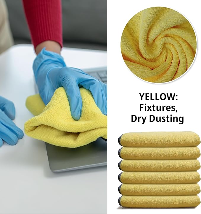 EvaClean Premium Microfiber Cleaning Cloth 16"x16" - Reusable, Washable, Non-Scratch, Microfiber Towels for Cleaning, Dusting, Polishing, High Absorbency & Durability, Yellow, 12-Pack