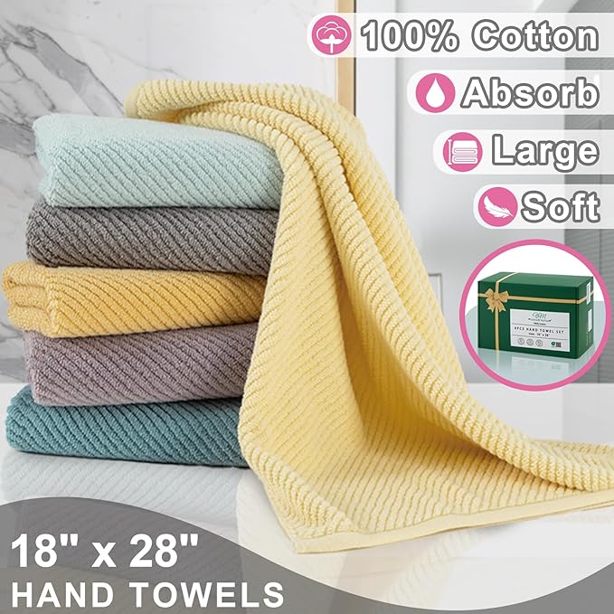 VOOVA & MOVAS Bathroom Hand Towels Set of 4, Large 18"x28" - 100% Cotton | Quick Dry | Light Weight | Thick | Soft | Absorption, Luxury Hand Towels for Showering, Hot Pink Bathroom Decor