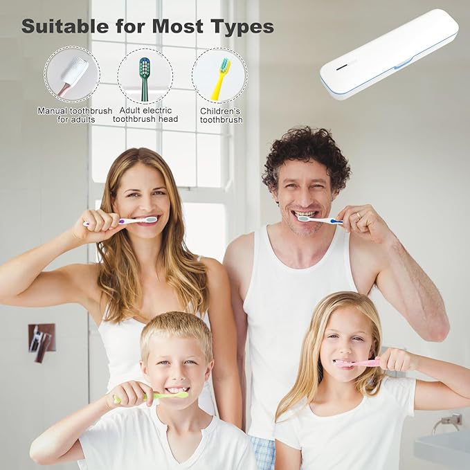 UV Toothbrush Sanitizer and Holder, Portable Travel Case and Cover, Toothbrush Cleaner Powered by AA Battery or USB-C, Fits Most Brushes
