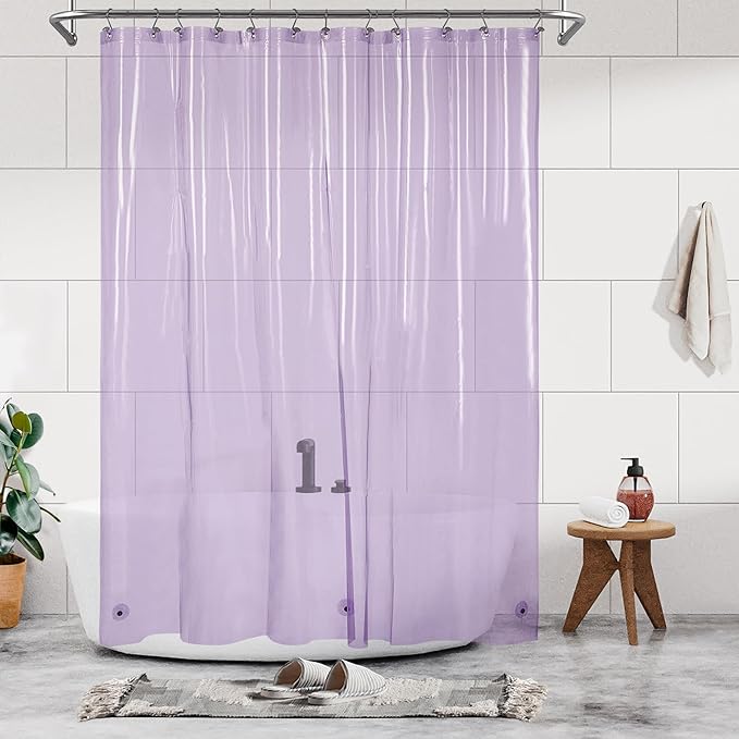 Barossa Design Clear Lavender Long Shower Curtain Liner 78" Height - 3 Magnets & Waterproof Lightweight PEVA Shower Liner for Bath Tub, PVC Free, Metal Grommets, Clear Lavender, 72x78