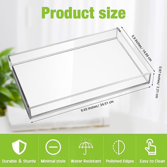 Maitys 6 Pcs Acrylic Vanity Tray Bathroom Tray for Serving Vanity Makeup Organizer Clear Hand Towel Kitchen Countertop Makeup Perfume Cosmetics Organizer Valentine Gift (9.65 x 5.9 Inch)
