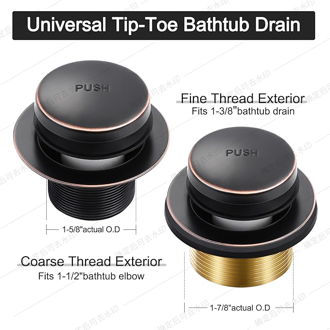 Oil Rubbed Bronze Bathtub Drain Tip-Toe Tub Trim Set with Two-Hole Overflow Faceplate Bathroom Tub Drains Replacement Conversion Kit