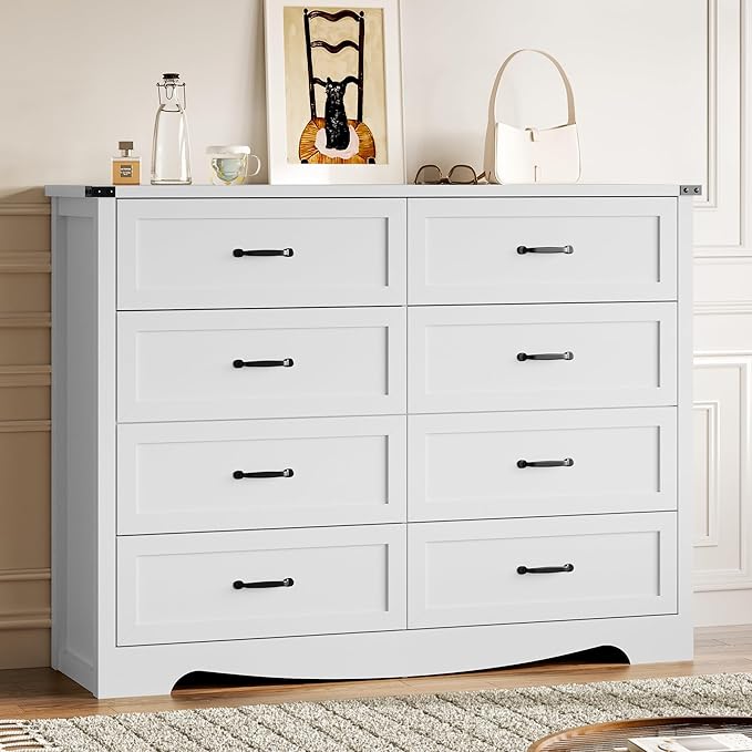 8-Drawer Dresser for Bedroom, Modern Wooden Chest of Drawers with Metal Handles, Anti-Tipping Design, Sturdy and Stable Storage Organizer for Living Room, Entryway, Home Office