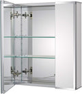 Fundin Bathroom Wall Mount Cabinet with Two Glass Shelves, 20 x 24 Inch Recess or Surface Mount Medicine Cabinet, Frameless Mirror Door Cabinet