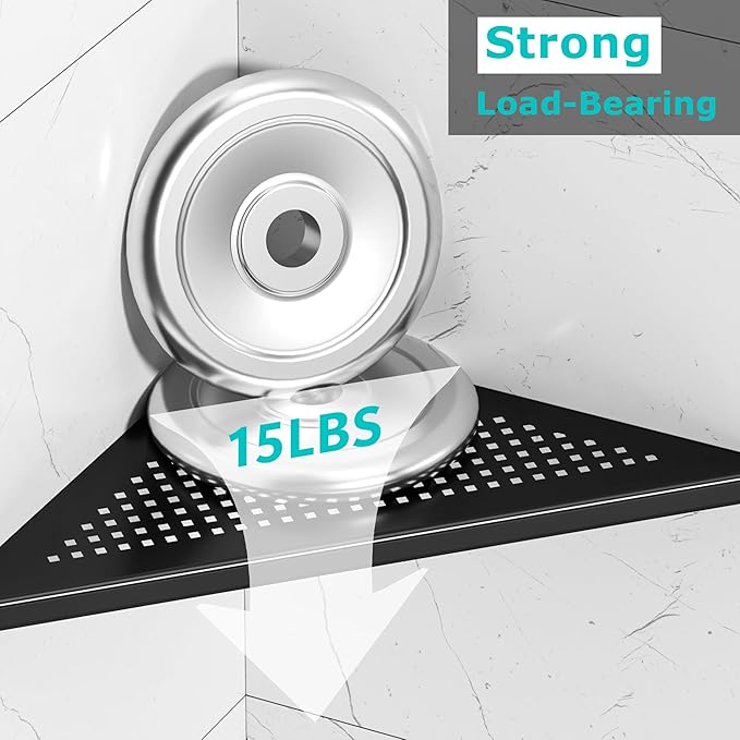 Bathroom Corner Shelf, Recessed 12" Shower Shelf Caddy, SUS304 Stainless Steel Shelf Wall Mount Triangular, No Drilling, Matte Black
