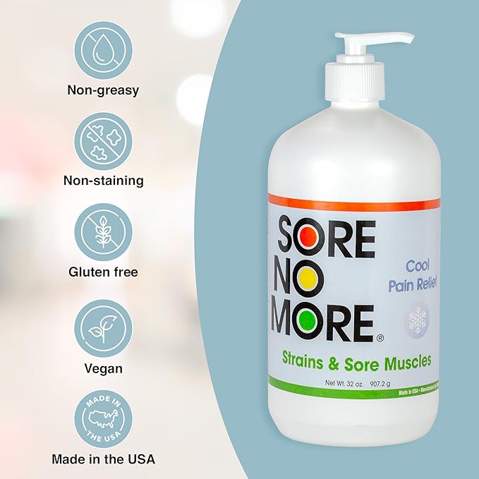 Sore No More Cool Relieving Gel for Aches & Pains in Muscles & Joints associated with Strains, Bruises & Sprains | Absorbs Quickly with a Refreshing Lemon Aroma | 32 oz Bottle with Pump