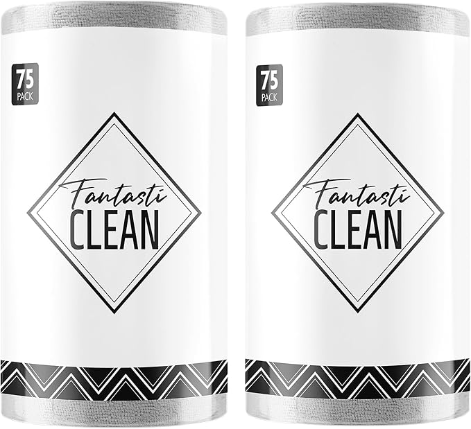 Fantasticlean Microfiber Cleaning Cloth Roll -150 Pack, Tear Away Microfiber Towels, 12" x 12", Reusable, Washable, Ultra Absorbent Dishcloth for Home Supplies, Car, Pet, Kitchen (2 Rolls of Grey)