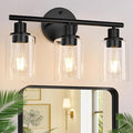 3-Light Bathroom Light Fixtures, 17.23" Black Modern Vanity Lights with Clear Glass Shade, Bathroom Wall Lamp for Mirror Kitchen Living Room Hallway Cabinet Porch