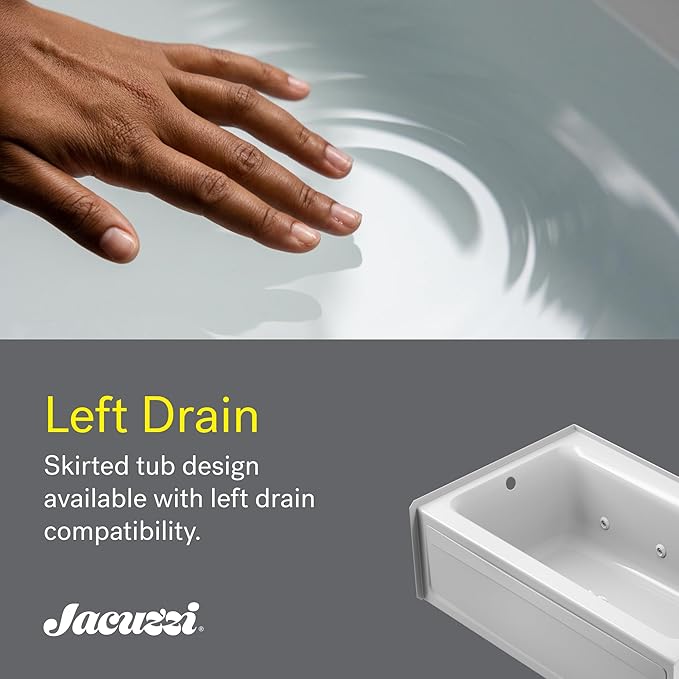 Jacuzzi SIGNATURE Acrylic Drop-In Bathtub, Jet Massage Tub, Slip Resistant, Left Drain Placement, 60" (L) x 36" (W), Rectangle, White