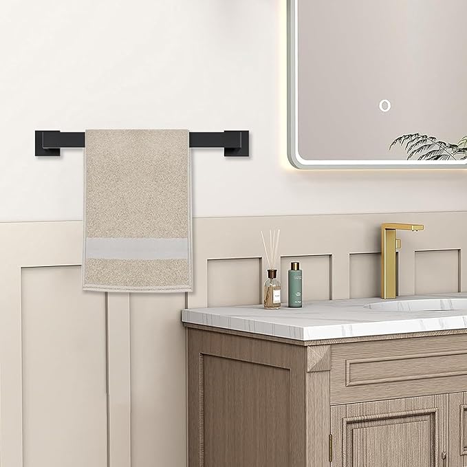 5 Piece Bathroom Towel Bar Set - SUS304 Stainless Steel Bath Towel Holder, 15.7 Inch Towel Racks for Bathroom Wall Mounted, Bathroom Hardware Accessories Set - Matte Black