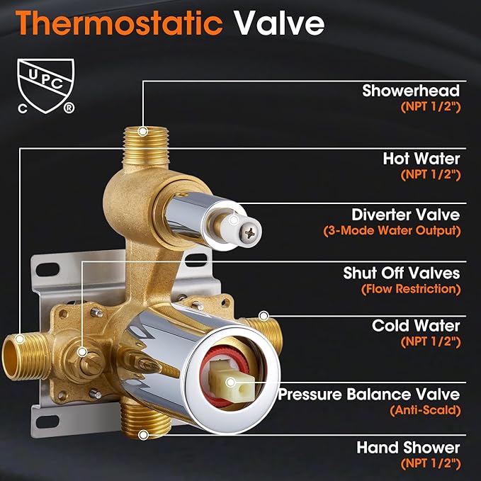 Shower System with Rain Shower Head, Handheld Spray, Rough-in Valve and Trim Kit 9 Inch Bathroom Luxury Rain Mixer Shower Complete Combo Set Wall Mounted High Pressure Shower Faucet Set Chrome