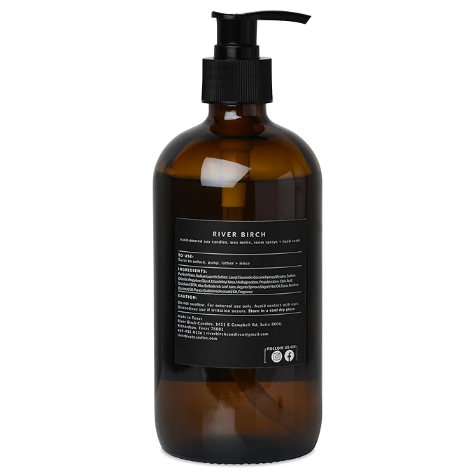 River Birch Christmas Scented Natural Hand Soap - Handmade Soap - Moisturizing Hand Wash with Amber Dispenser - Luxury Scented Hydrating Hand Soap - Vegan and Non Toxic - 16 Fl Oz