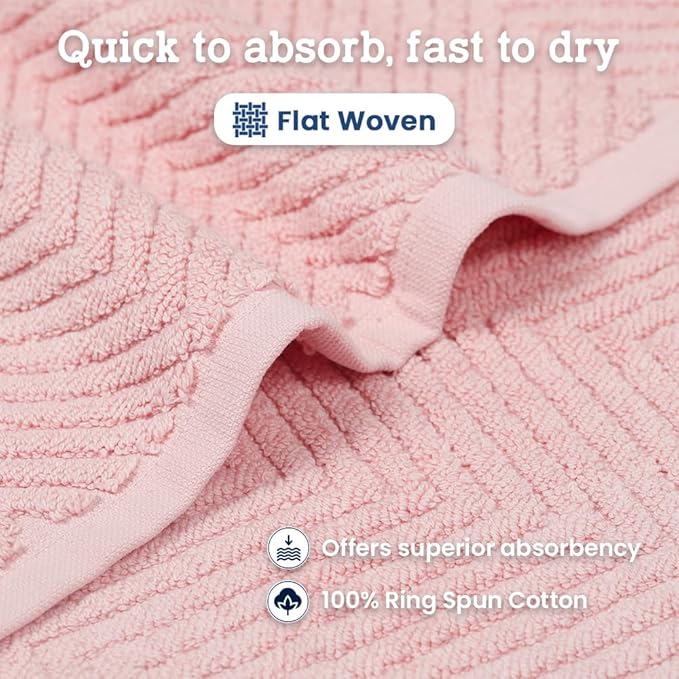 Casa Lino 100% Cotton Bath Mat Set of 2 (NOT A Rug) - 34" x 22" Bathroom Floor Towels - Machine Washable, Soft, Highly Absorbent & Quick Dry Bath Floor Towel (Blush)