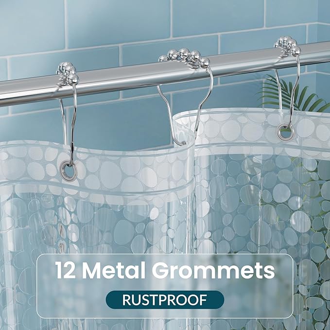 Titanker Clear Shower Curtain Liner with Pebble Pattern, Medium Weight Plastic Shower Liner PEVA Waterproof Shower Curtains for Bathroom with Big Stones and Grommets, 72x72 Inches