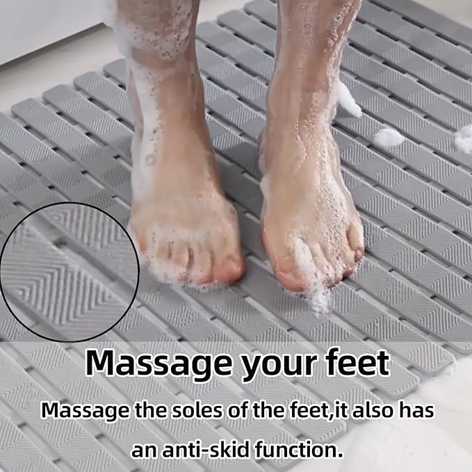 Anti-Slip Bath Bathtub Mat 27.5 x 15.7 inches Bathroom Anti-Slip Home Bathroom Shower Drain Slip-Resistant Suction Cup Mat Bathtub Massage Foot Mat Washable Quick-Dry