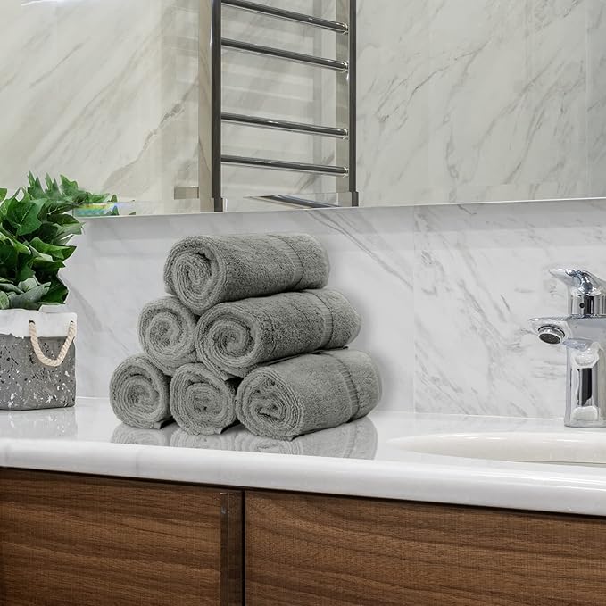 Monogrammed Hand Towel, Personalized Initial Gift, Extra Absorbent 100% Turkish Cotton - Soft Terry Finish - Set of 2 - Silver Block Initial A - Embroidered on Grey Towels