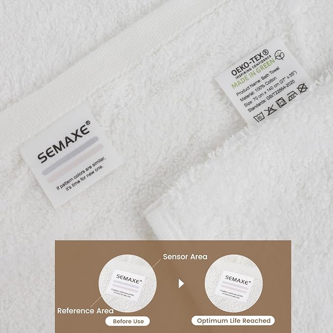 SEMAXE White Bath Towel for Bathroom, 100% Cotton Towel with Hanging Loop, Hotel & Spa Quality Soft Absorbent Towel, Gift Box Packaging, 1 Pc Bath Towel, 55" L x 27" W