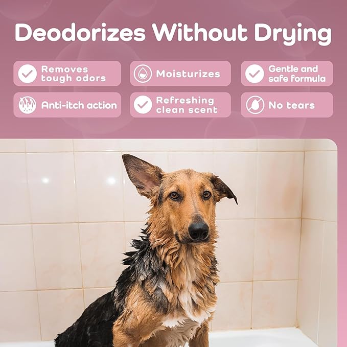 Deshedding Active Clean Dog Shampoo - Deodorizing Dogs Shampoo with Aloe, Argan Oil, Chamomile - Great for German Shepherds & Double Coats - Gentle, Hypoallergenic Dog Shampoo - 475mL