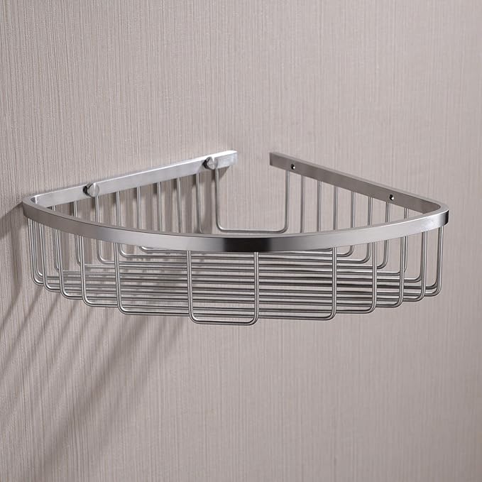 304 Stainless Steel Shower Caddy Corner Basket Shelf Bathroom Organizer Wall Mounted Storage, Brushed Nickel