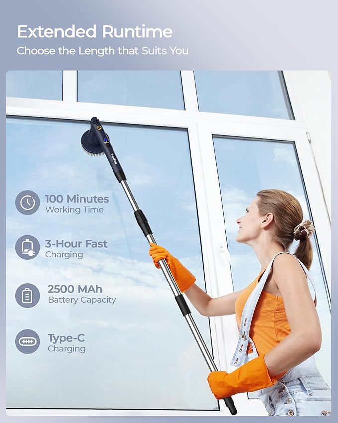 MayKing Electric Spin Scrubber with 9 Brush Heads, 3-Angle & 4-Length Adjustable Cordless Power Scrubber, 3-Speed & Battery LED Display, Electric Scrubber for Cleaning Bathroom Bathtub Floor Tiles