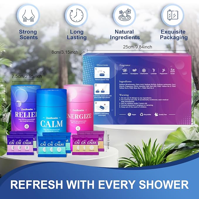 Shower Steamers, 18 Pack Set Shower Bombs with 6 Organic & Natural Fragrance, Self-Care & Relaxation Presents for Women and Men, Ideal for Personal Care and Birthday, Christmas White Elephant Presents