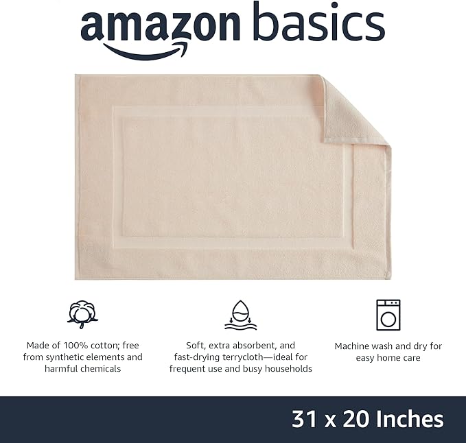 Amazon Basics Banded Bathroom Bath Rug Mat, Cream, 31" L x 20" W