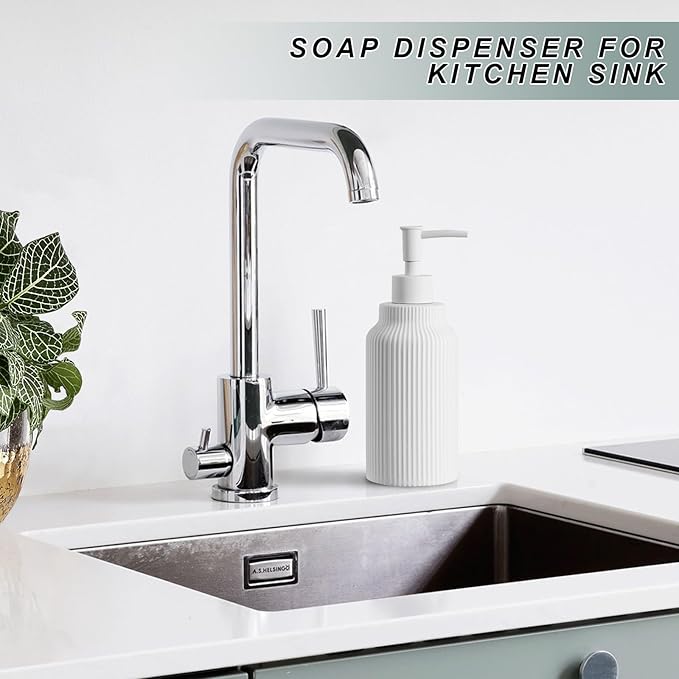 Modern Ceramic Soap Dispenser for Bathroom，14oz Ceramic Soft Touch Hand Lotion Dispenser with Pump，Liquid soap Dispenser for Kitchen Rubber Paint (White)