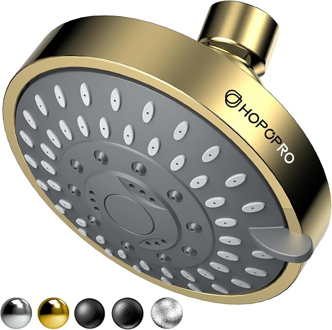 HOPOPRO 5-Mode High Pressure Shower Head - The Washington Post, NBC News, Today TV Show Recommended - High Flow Fixed Showerheads (4 Inch Gold)