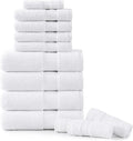 LANE LINEN 100% Mercerized Cotton Bath Towels Set of 12 – Zero Twist, 4 Bath, 4 Hand Towel & 4 Washcloths, Soft, Ideal for Spa Hotel & Home, Durable After Multiple Washes – White Towels