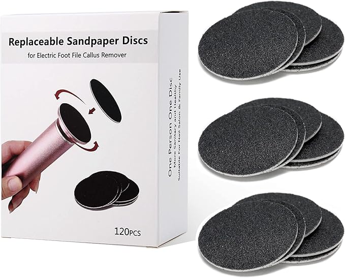 120pcs Replaceable Sandpaper Refill Discs for Electric Foot File Callus Remover Dead Skin Removal (60pcs Rough 60 Grit, 60pcs Smooth 100 Grit)