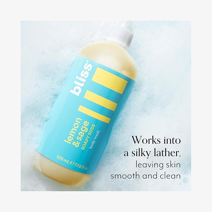 Bliss Soapy Suds Body Wash - Lemon and Sage - 17 Fl Oz - Gentle and Hydrating for Supremely Soft Skin - Paraben Free - Vegan & Cruelty Free