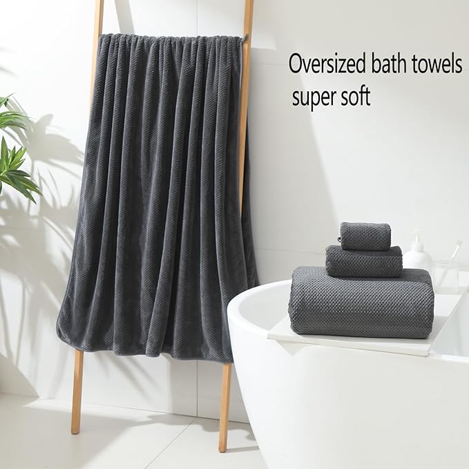 YTYC Towels,29x59 Inches Extra Large Bath Towels for Bathroom Super Soft Quick Dry Light Weight Waffle Microfiber Shower Towels 80% Polyester 20% Nylon (Charcoal,4 Piece)