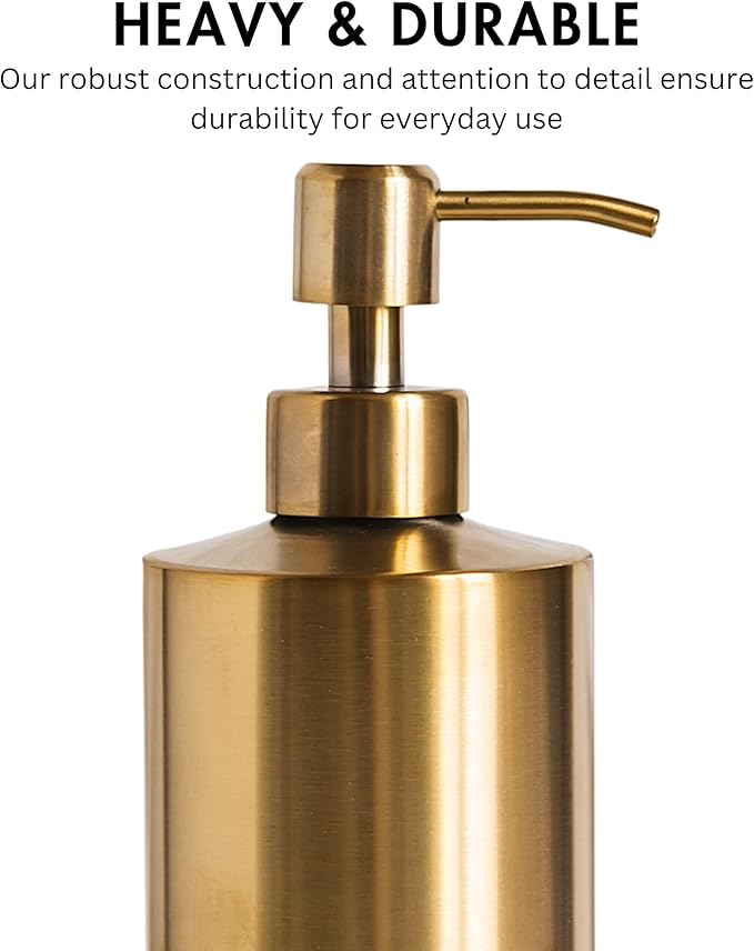Brass Soap Dispenser for Bathroom (Stainless Steel) and Kitchen - Hand Soap, Detergent, or Lotion Dispenser, 15oz