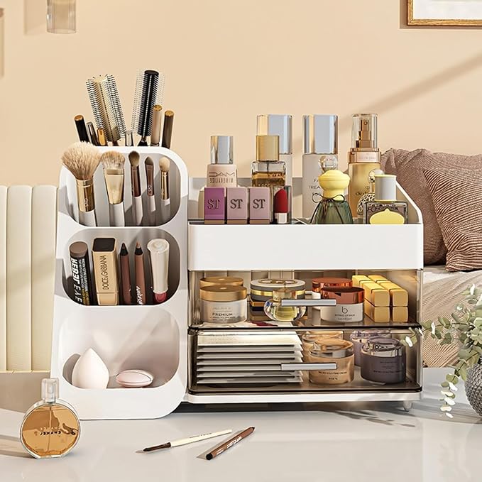 Makeup Organizer with Drawers for Vanity,Spacious Cosmetic Display Case,Perfect Storage Solution for Your Beauty Essential (White)