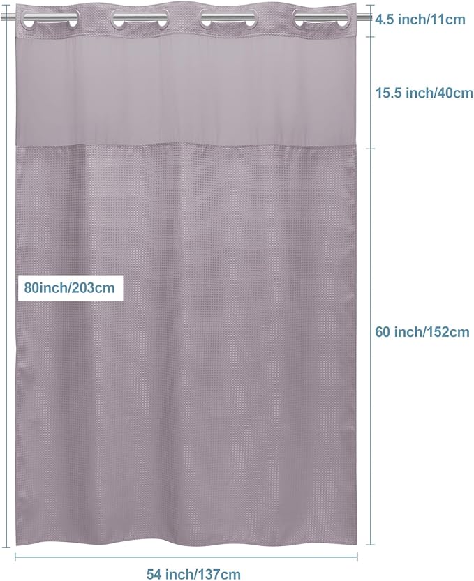 Lavender Stall No Hook Shower Curtain with Snap in Liner,230GSM Waffle Weave Shower Curtains for Bathroom,54W x 80H