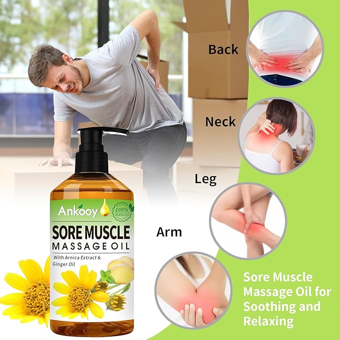 3 Pack Massage Oil for Massage Therapy,Sore Muscle Arnica Oil & Relaxing Lavender Oil & Ginger Oil Lymphatic Drainage & Massage Ball,Spa Massage Christmas Gifts for Men,Stocking Stuffers for Women