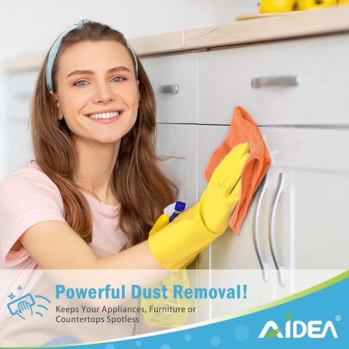 AIDEA Microfiber Cleaning Cloth-12PK, Soft Microfiber Towels for Cars, Absorbent Cleaning Rags, Lint-Free Streak-Free Wash Cloths for House, Kitchen, Window(12in.x12in), Orange