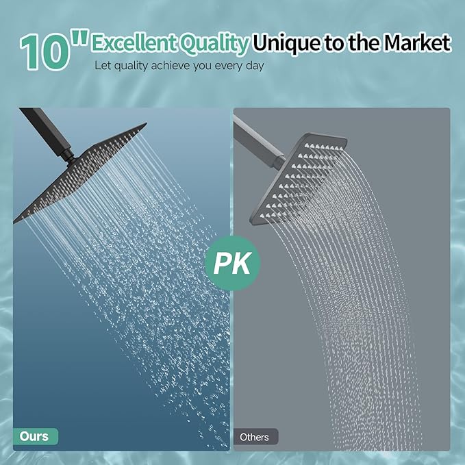 SR SUN RISE 10 Inch Rain Shower Head Matte Black 304 Stailess Steel High Pressure Rainfall Showerhead