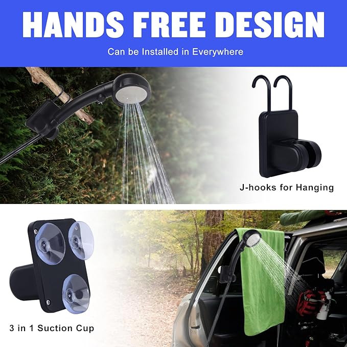 Portable Shower for Camping, [Long-Lasting] Spopal 6000mAh Rechargeable Camping Shower with Intelligent LED Display, 4 Spray Modes, IPX7 Waterproof Outdoor Camp Pump for Hiking, Travel, Car, Pet
